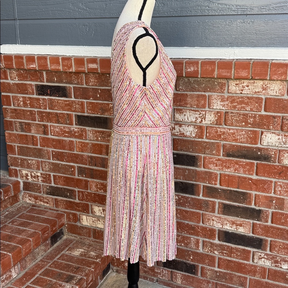 Laundry By Shelli Segal Pink Gold Metallic One Shoulder Midi Dress Size 12 NWT - Picture 4 of 7